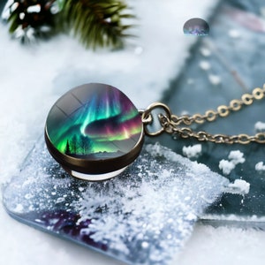 Unique Aurora Borealis Silver Necklace - Northern Light Jewelry - Double Side Glass Ball Pendent Necklace - Perfect Aurora Lovers Gift 12