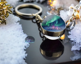 Unique Aurora Borealis Keyring 2023 - Northern Light Jewelry - Double Side Glass Ball Key Chain - Perfect Aurora Lovers Gift 9