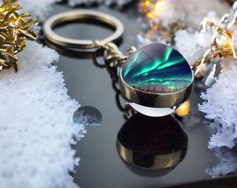 Unique Aurora Borealis Keyring 2023 - Northern Light Jewelry - Double Side Glass Ball Key Chain - Perfect Aurora Lovers Gift 3