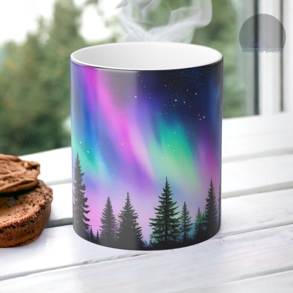 Enchanting Aurora Borealis Heat Sensitive Mug - Northern Lights Magic Morphing Mug 11oz - Coffee Tea Cup - Perfect Gift for Nature Lovers 12