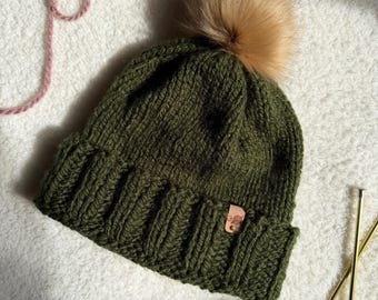 Hand Knit Chunky Beanie: Cozy Boho Warm Winter Hat; Made With Acrylic Vegan Yarn