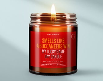 Vela de la victoria de los Buccaneers - Velas de fútbol americano de la suerte para el día del partido de Tampa Bay - Vela de cera de soja ideal para decorar fiestas o como regalo de inauguración de casa - SS184