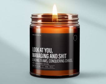 Look At You, Managing and Sh*t - Leading Teams, Conquering Chaos Candle | Hilarious Boss Lady Gift | Funny Coworker Present | SS138