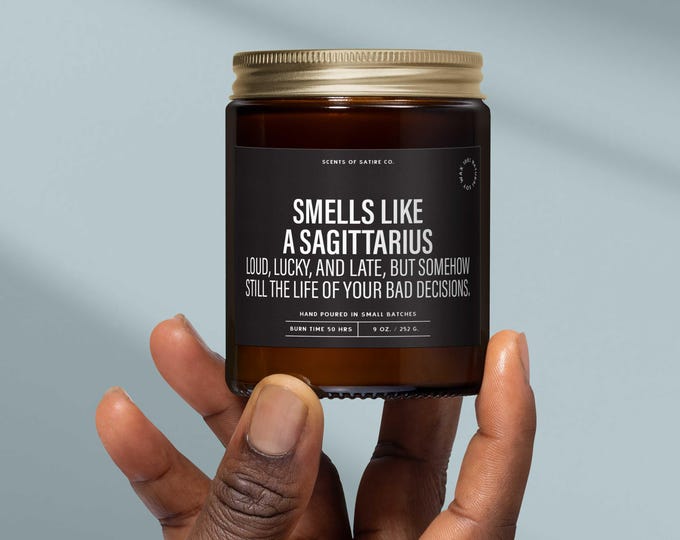 Smells Like a Sagittarius Candle, Funny Zodiac Gift, Sagittarius Gifts, Birthday Gift, Milestone Gift, Home Decor Gift, Winter Style, SS264