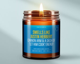 Smells Like Justin Herbert Candle - Funny Football Candle Best Sports Gift For Him - Game Day Home-Decor For Chargers Fans - SS217