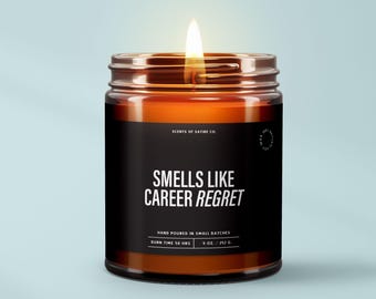 Vela con aroma a arrepentimiento profesional: regalo sarcástico para un nuevo trabajo o ascenso laboral. Regalo divertido para compañeros de trabajo o jefes. Vela de felicitación.
