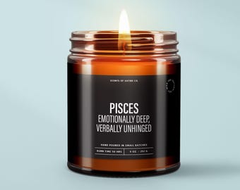 Pisces Zodiac Gifts, Emotionally Deep Verbally Unhinged Candle, Funny Pisces Candles, March Birthday Gifts For Her, Water Sign Gift, SS325