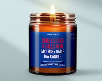 Smells Like a Bills Win Funny Football Candle - Sports Candles For Buffalo Bills Game Day - Lucky Candle Best Housewarming Gift -SS181