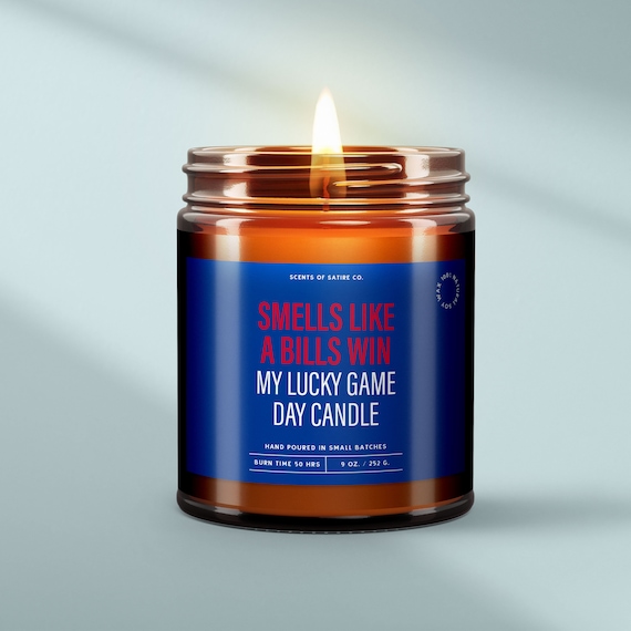 Smells Like a Bills Win Funny Football Candle - Sports Candles For Buffalo Bills Game Day - Lucky Candle Best Housewarming Gift -SS181