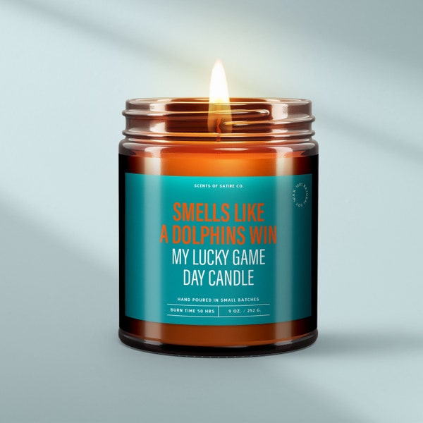 Dolphins Win Candle - Lucky Miami Game Day Candle Best Housewarming Gift - Lucky Football Candles Sports Gift or Watch Party Decor SS191