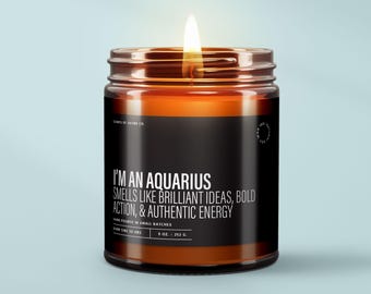 Vela "Soy Acuario", regalos de cumpleaños, velas divertidas del zodiaco, vela con la descripción de Acuario, regalo para él, velas de soja y fragancia para el hogar, SS308