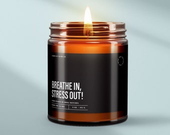 Breathe In Stress Out Candle, Funny Gifts For Coworkers, Relaxation Candle, Home Gifts For Friends, White Elephant Gifts, Soy Wax, SS107