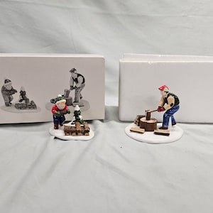 Dept 56 Original Snow Village, Chopping Firewood.    Retired, 1995 - 2002,  Item #54863.  Free Shipping!