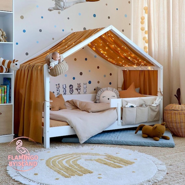 Baldacchino Montessori per la scuola materna, baldacchini da letto per bambini bambino bambino adulto, baldacchino di lino per bambino letto casa bambino, dimensione personalizzata