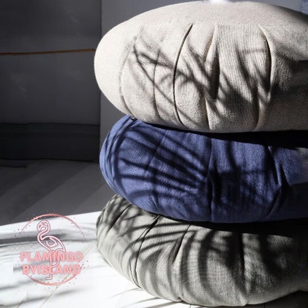 Linen Meditation Cushion COVER, Pillow seat, Floor Cushion Zabuton, Natural Zafu pillowcase, Round Cushion with Zipped, Gift for Yogi