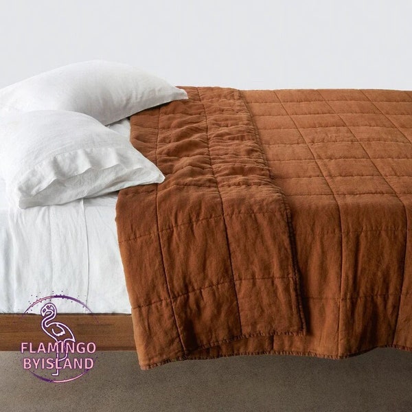 Stonewashed Linen Quilt Blanket, Linen Quilted Bed Cover, Various Colors, Linen Summer Bedspread, Comforter Bedspread, Custom Size Blanket