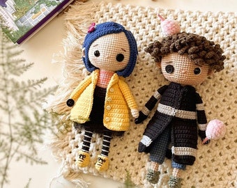 Coraline and Wybie Crochet, Coraline Crochet Doll, Coraline Jones Inspired Amigurumi, Caroline Plushie, Birthday Gift, Halloween Gift