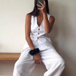 Fashionable And Casual Unique Printed Linen Vest Wide-Leg Pants Set