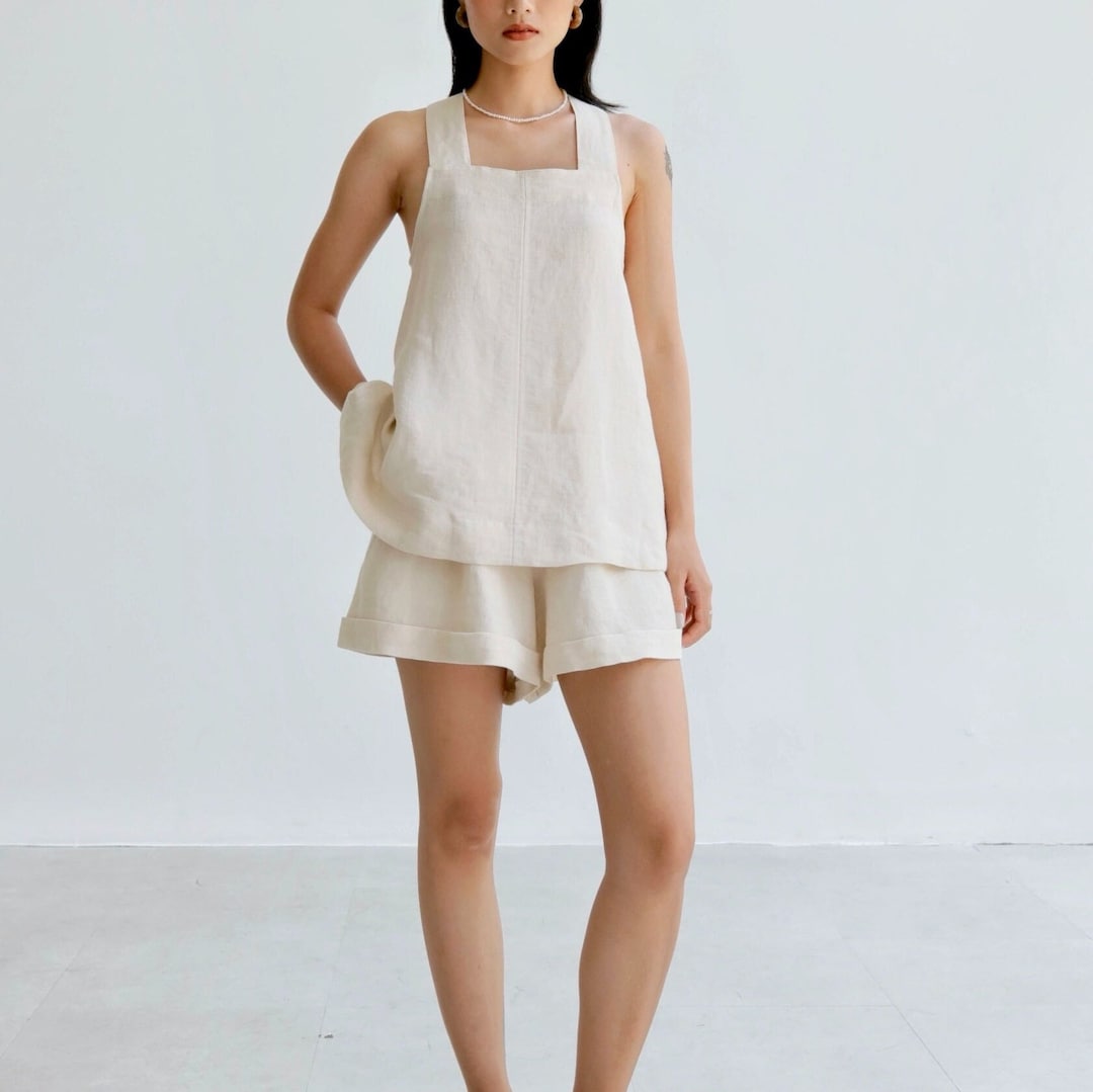 Scoop Neck Sleeveless Cotton Top and Shorts Set main image 1