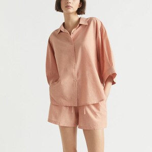 Linen Pajamas Two-piece Set, Linen Shirt and Linen Shorts, Linen Homewear, Natural Linen Pajama Set, Summer Sleepwear, Gifts for Her