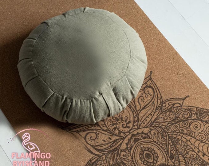 Linen Yoga Meditation Cushion Cover, Natural Zafu pillowcase, Meditation pouf Pillow Seat Yoga, Round Cushion with Zipped, Gift for Yogi