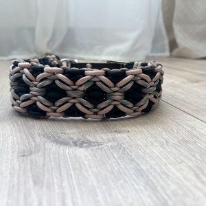 Ready-made collar &quot;Diamond&quot; with brown Biothane adapter | Adjustable paracord collar 45-50 cm | Wide dog collar