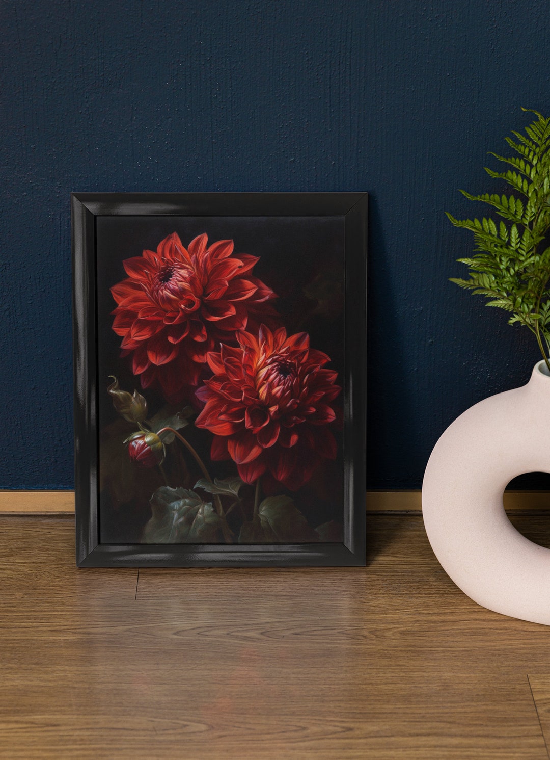 Red Dahlia Flower Art Print, Flower Painting, Flower Décor, Floral Art ...