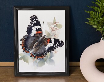 Admiral Butterfly Art Print, Butterfly Home Décor, Watercolor Butterfly Painting, Insect Wall Art, Nature Lover, Butterflies Artwork