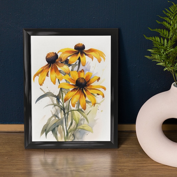 Black Eyed Susan Flower Art Print, Flower Painting, Flower Décor, Floral Art Print, Floral Wall Art Painting, Floral Artwork, Botanical Art