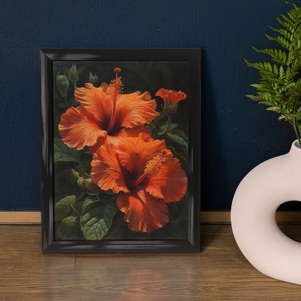 Impression d'art fleur d'hibiscus orange, peinture de fleurs, décoration florale, impression d'art floral, peinture d'art mural floral, oeuvre d'art floral, impression botanique