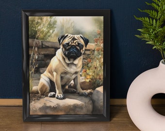 Impresión de arte de perro Pug, arte de pared de perro, impresión de arte animal, cartel de arte animal, regalo de amante de perros, arte de pared de animales colorido, arte de perro fresco