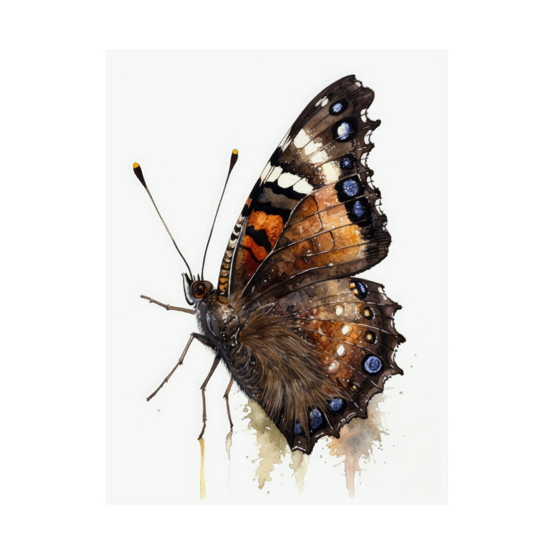 Mourning Cloak Butterfly Art Print, Butterfly Home Décor, Watercolor ...
