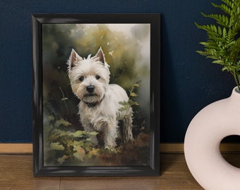 West Highland White Terrier perro arte impresión, arte de la pared del perro, impresión de arte animal, cartel de arte animal, regalo del amante del perro, arte colorido de la pared del animal