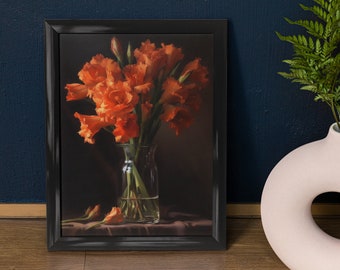 Orange Gladiolus Flower Art Print, Flower Painting, Flower Décor, Floral Art Print, Floral Wall Art Painting, Floral Artwork, Botanical Art