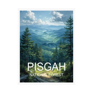Pisgah National Forest Reiseplakat, Landschaftsplakatkunst, Reisekunst, Reisekunstplakat, Reisewandkunst, Reisekunstwerk, Kunstdruck