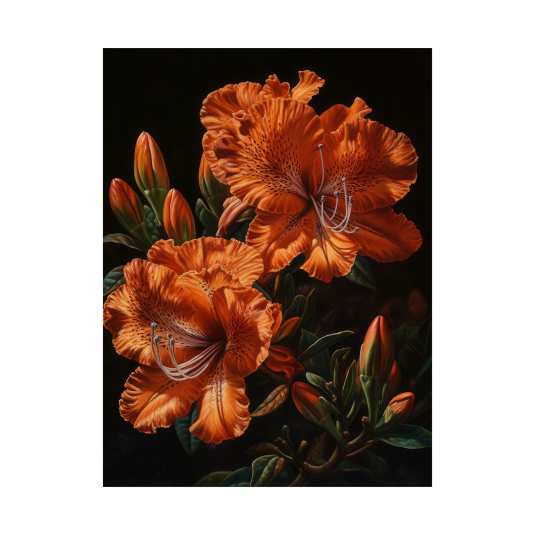 Orange Azalea Flower Art Print, Flower Painting, Flower Décor, Floral ...
