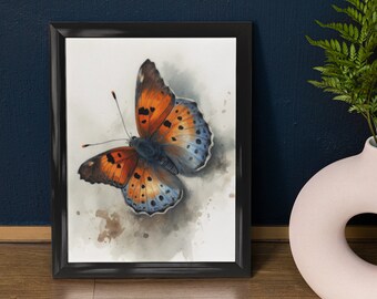 Small Copper Butterfly Art Print, Butterfly Home Décor, Watercolor Butterfly Painting, Insect Wall Art, Nature Lover, Butterflies Artwork