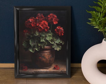 Red Geranium Flower Art Print, Flower Painting, Flower Décor, Floral Art Print, Floral Wall Art Painting, Floral Artwork, Botanical Print