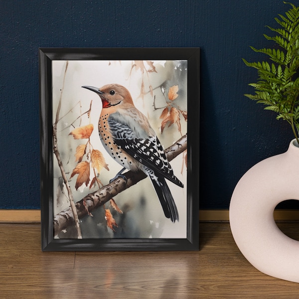 Northern Flicker Bird Art Print, pintura de aves, arte de la pared de aves, acuarela de aves, impresión de arte de pájaro carpintero, obras de arte de aves, impresión de aves, decoración de aves