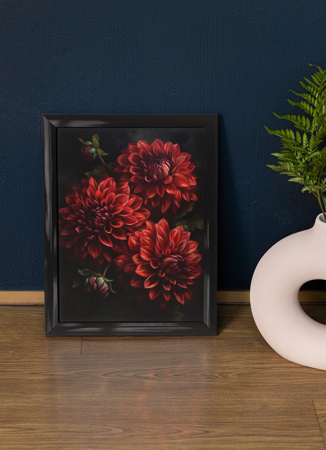 Red Dahlia Flower Art Print, Flower Painting, Flower Décor, Floral Art ...