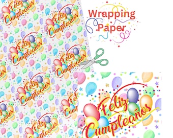 Feliz Cumpleaños Wrapping Paper, Happy Birthday in Spanish  , Feliz Cumpleaños