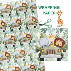 Gift Wrap Safari Wrapping Paper Safari Baby Animals, Baby Shower  . All Occasion