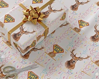 Super Dad Watercolor Deer Wrapping Paper Hunter Gift Wrap Rustic Outdoor Father Wrapping Paper