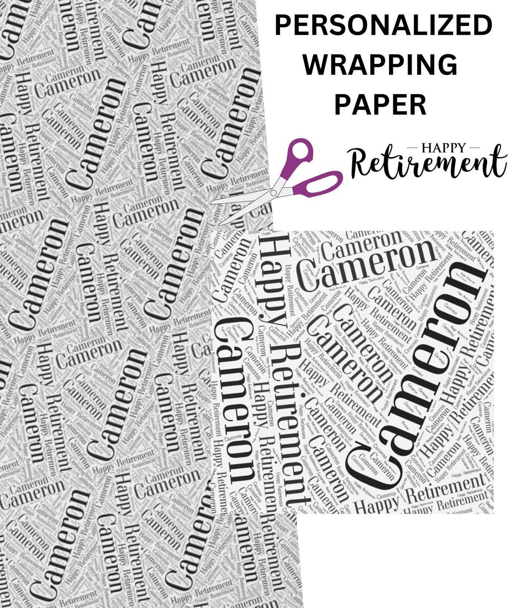 Personalized Retirement Wrapping Paper, Customized With Name Retirement