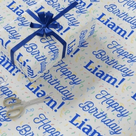 Custom Birthday Wrapping Paper with Liam's Name, 90 GSM Gloss Finish