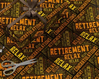 Gift Wrap Retirement Relax Congratulations Wrapping Paper Retirement Gold and Black Fonts Gift Wrap