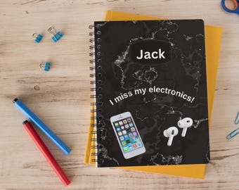 Personalized Marble Notebook: "I Miss My Electronics" Back to School Journal