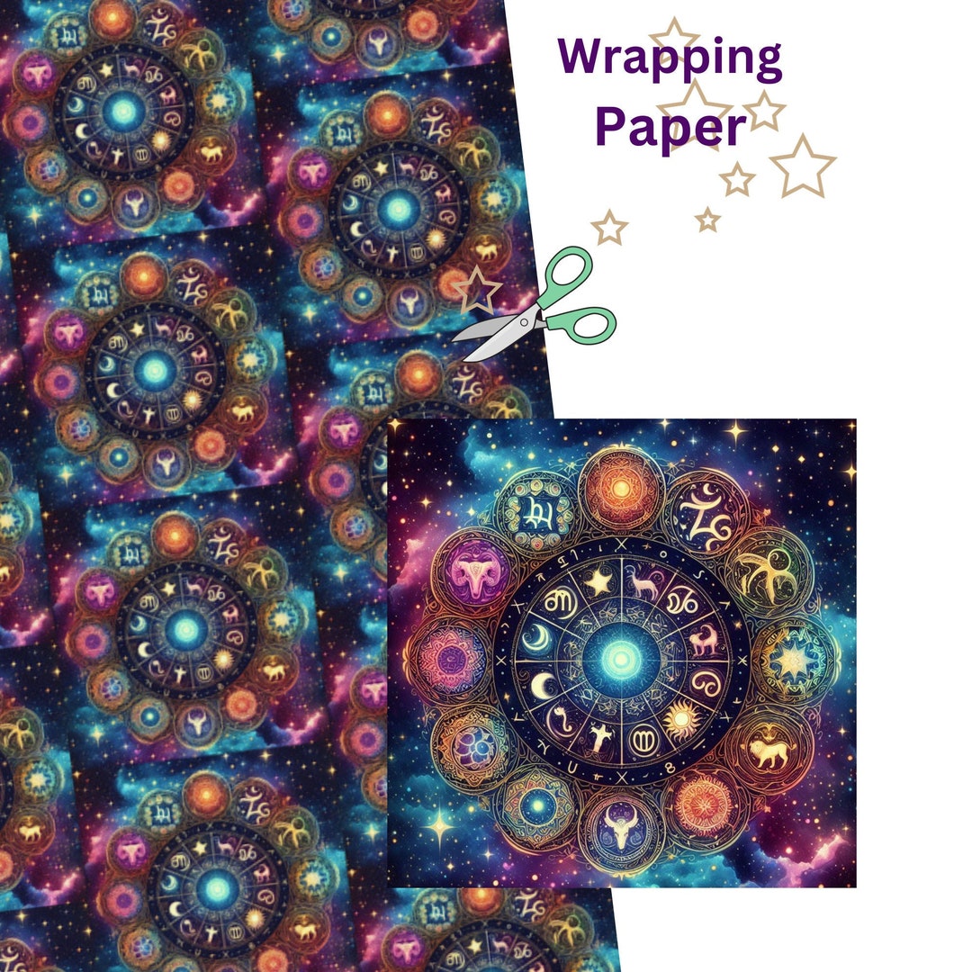 Zodiac Signs Wrapping Paper, Zodiac Signs Chart Wrapping Paper. Zodiac