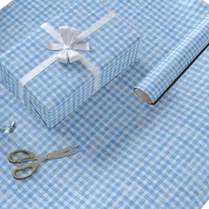 Blue Gingham Wrap, Light Checked Gift for Baby Showers