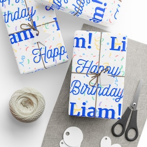 Custom Birthday Wrapping Paper with Liam's Name, 90 GSM Gloss Finish image 2